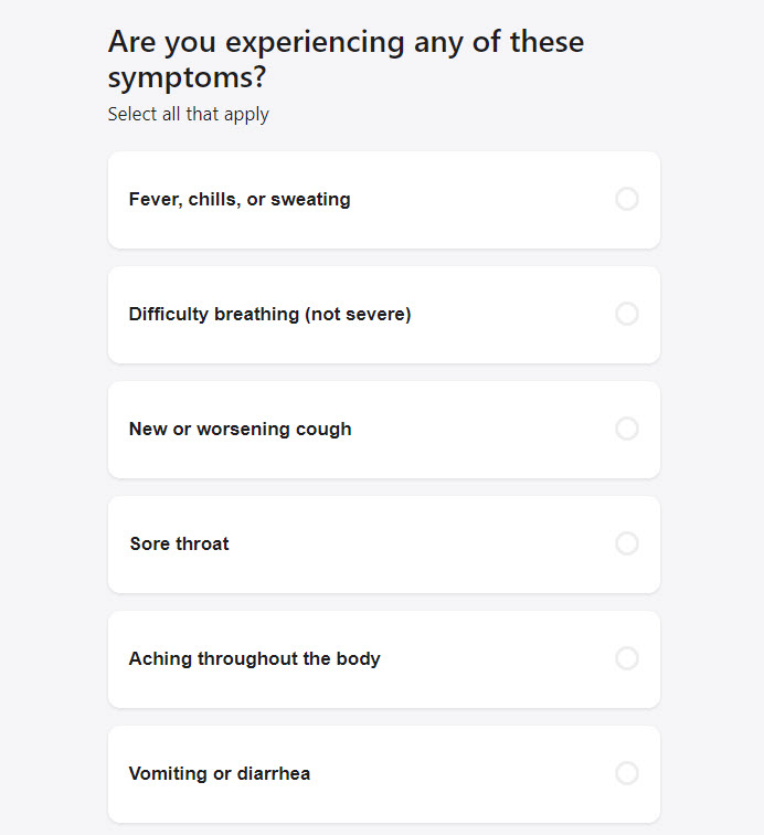 Questions in Apple Covid-19 screening tool