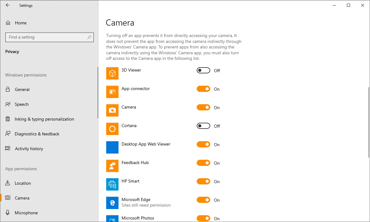 Choose which apps can access your camera