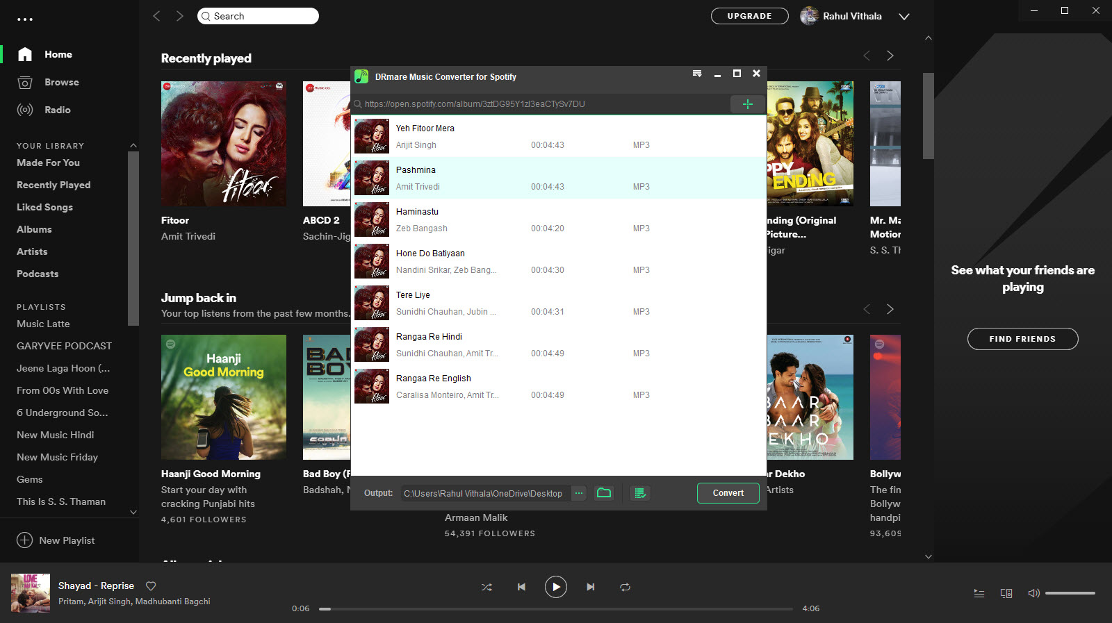 DRmare Spotify to mp3 converter UI