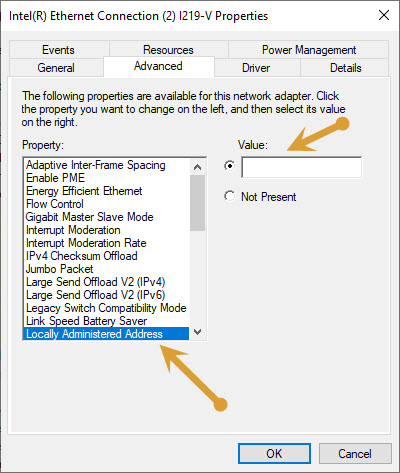 Entering new MAC address