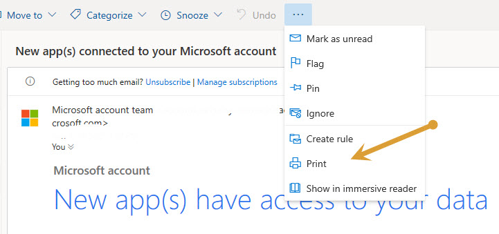 Microsoft Outlook Printe Command