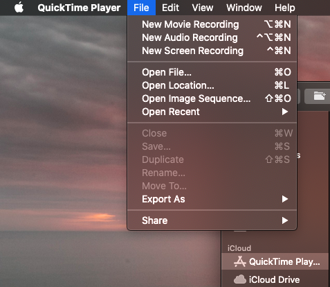 QuickTime player new screen recording