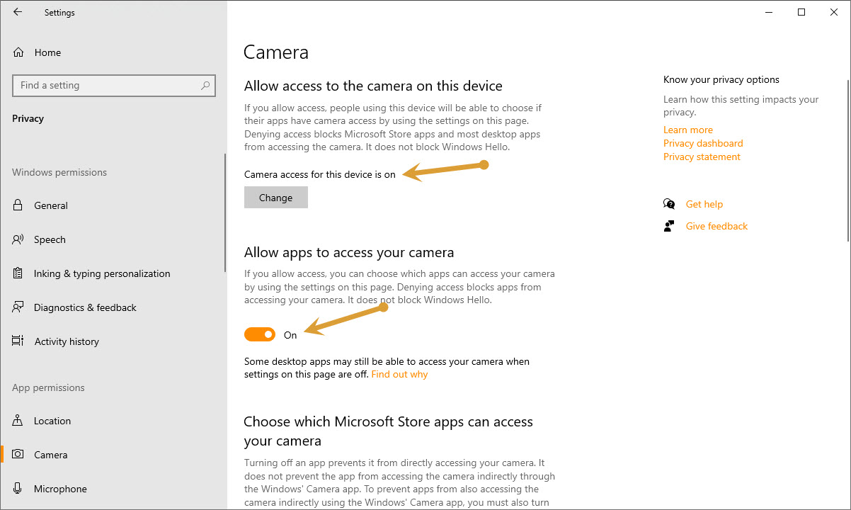 allow access to the camera on this device