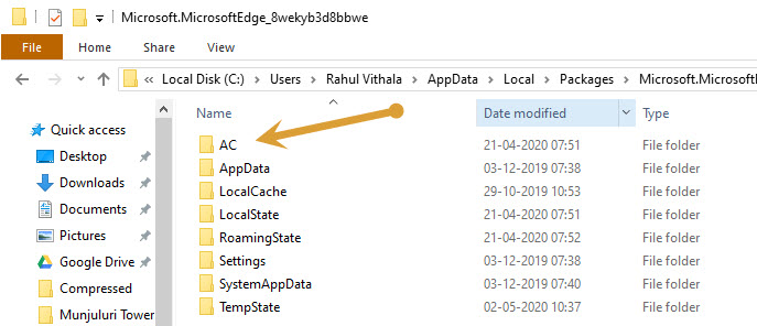 Clicking on AC folder