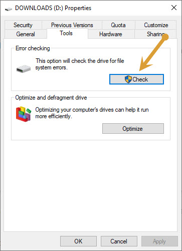 Error checking of a hard disk