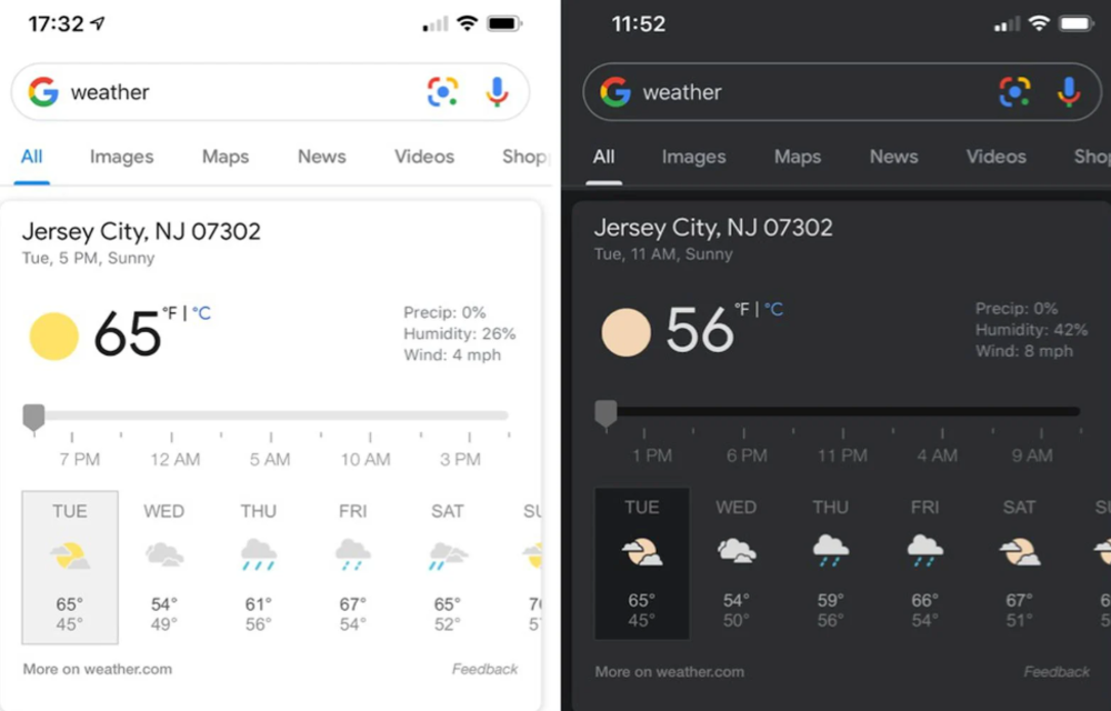 Google Search dark mode