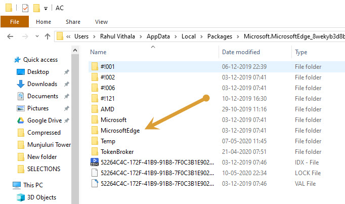 Microsoft Edge in AC folder