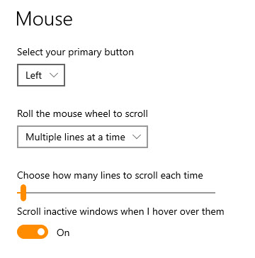 Mouse scrolling settings