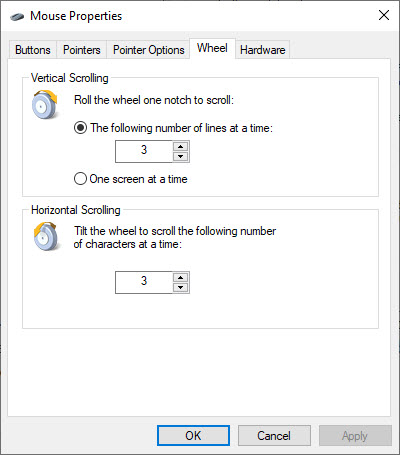 Mouse wheel tab settings