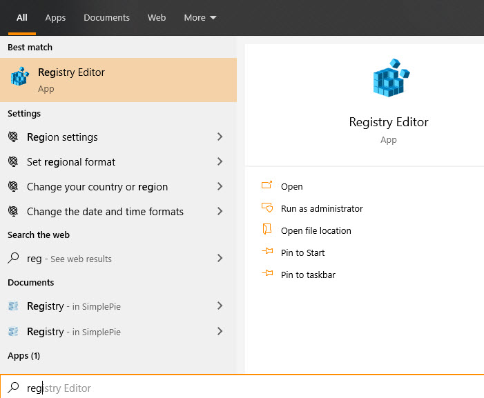 Opening Registry Editor