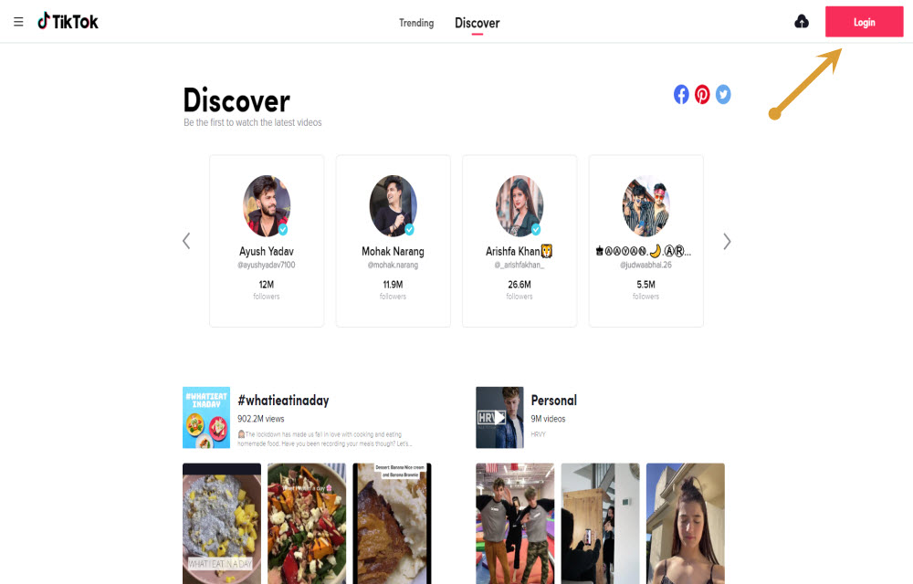 TikTok login screen