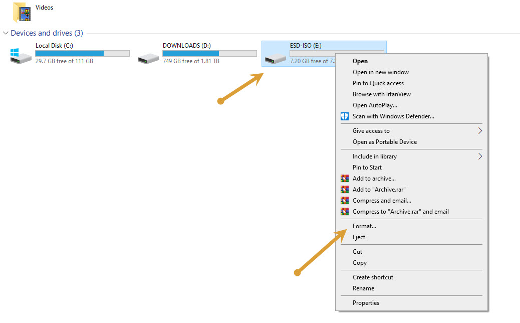USB drive format option