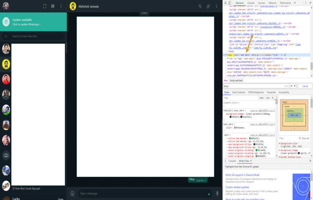 WhatsApp Dark mode