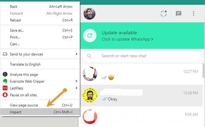 WhatsApp Inspect element
