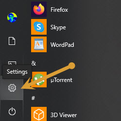 Windows Settings in the start menu