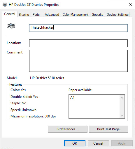 Changing the printer name