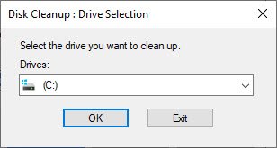 Disk cleanup drive selection window