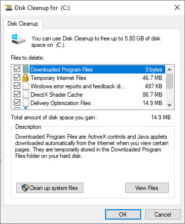 Disk cleanup window