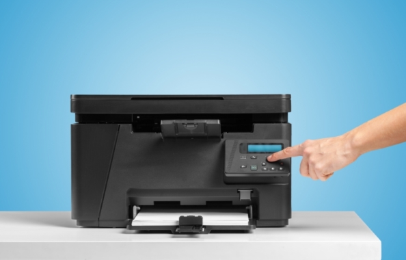 Printer copier machine on a bright colored background