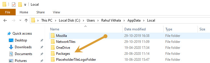 Package folder in local