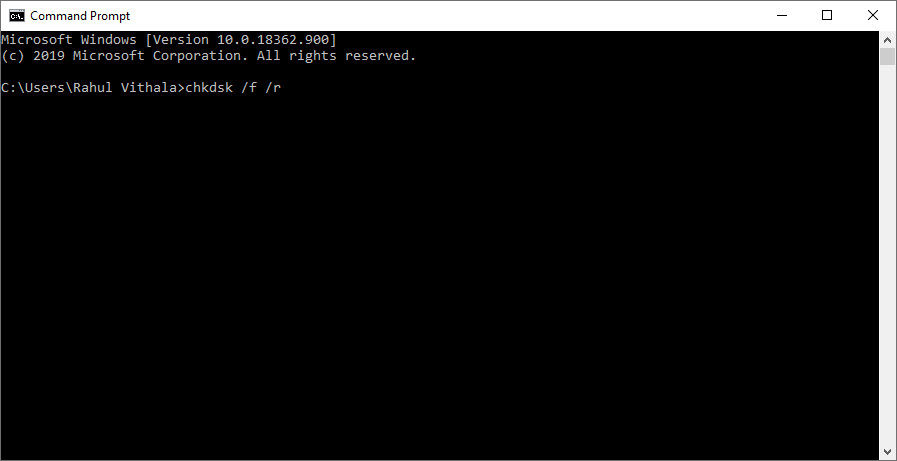 Running chkdsk command