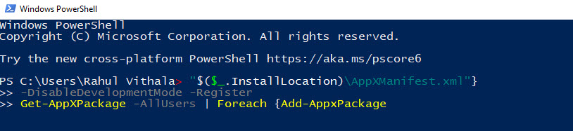 Running command in Powershell