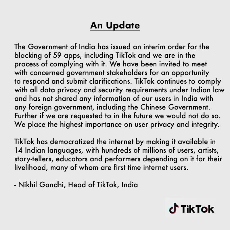 TikTok responce