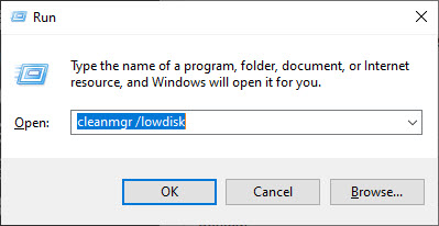 launching cleanmgr lowdisk command