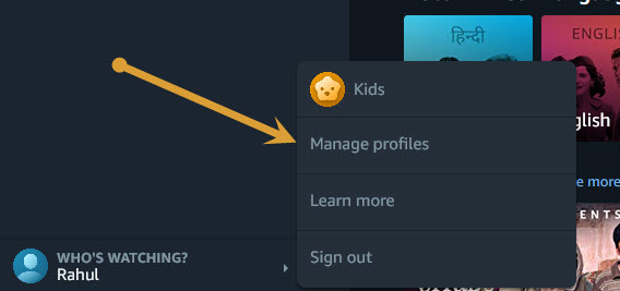 Manage profiles option