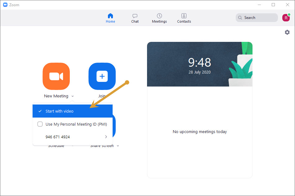 Start with video option in Zoom