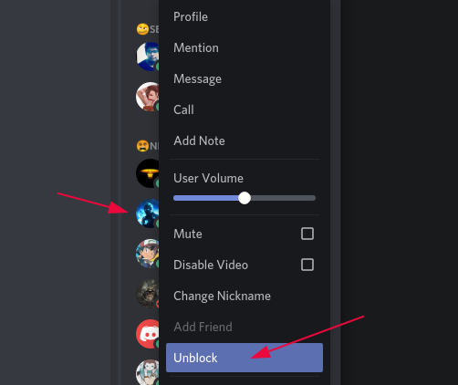 Unblocking a person on Discord