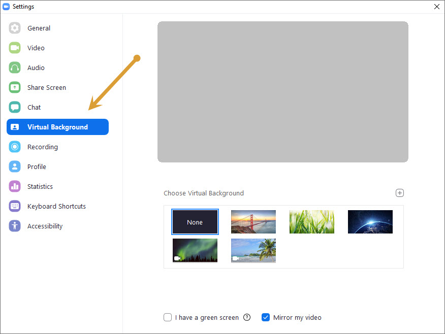 Virtual Background option in Zoom settings