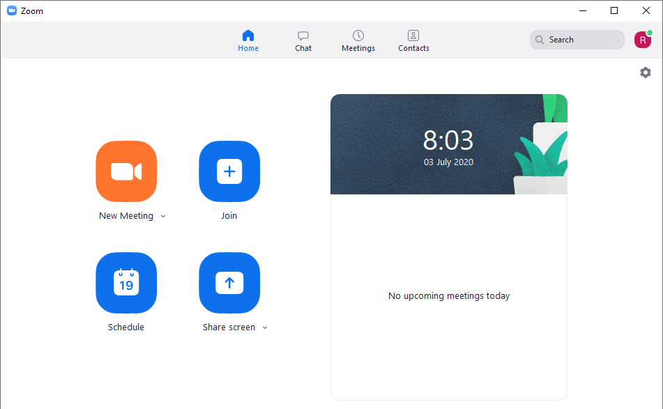 Zoom Home Screen