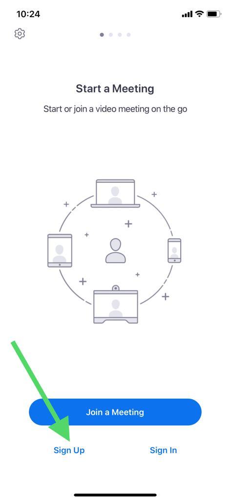 How To Create A Zoom Account steps: Zoom sign-up button on iOS