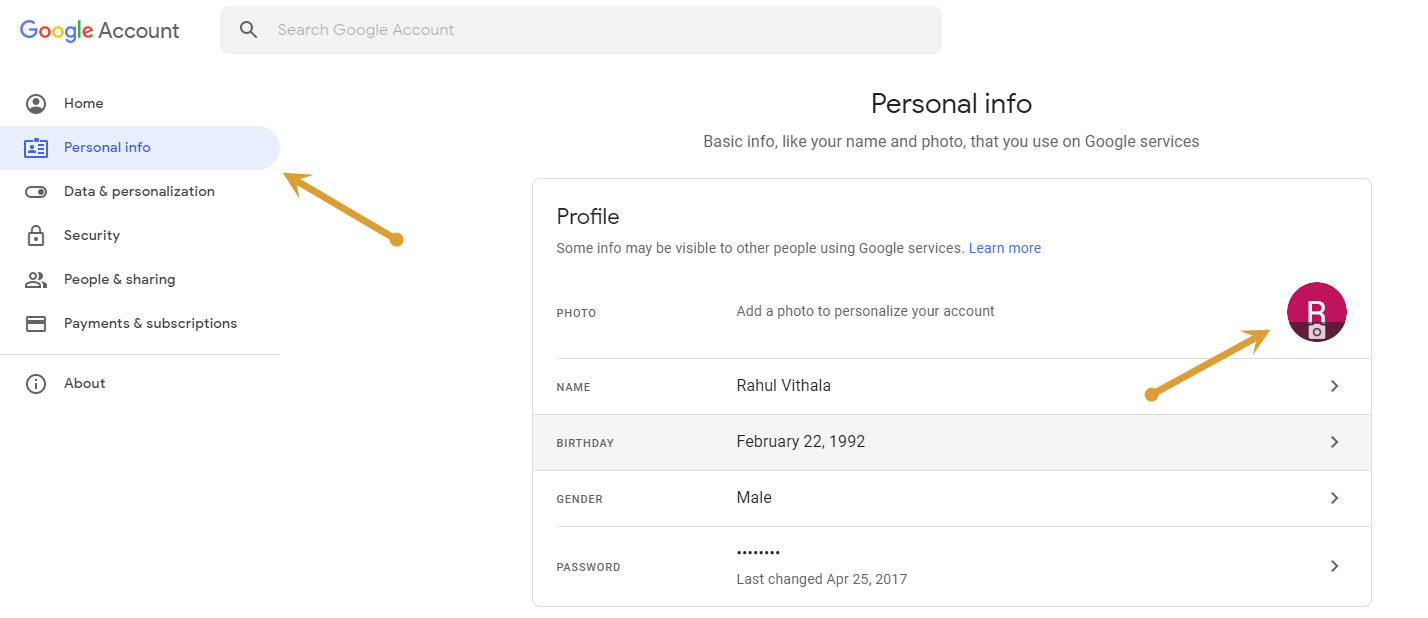 Google Account Settings-Profile pic change