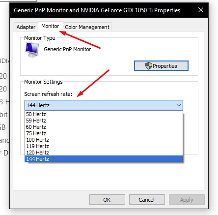 Monitors settings