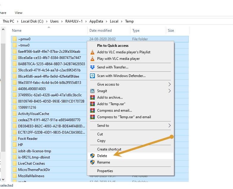 Deleting files in temp folder