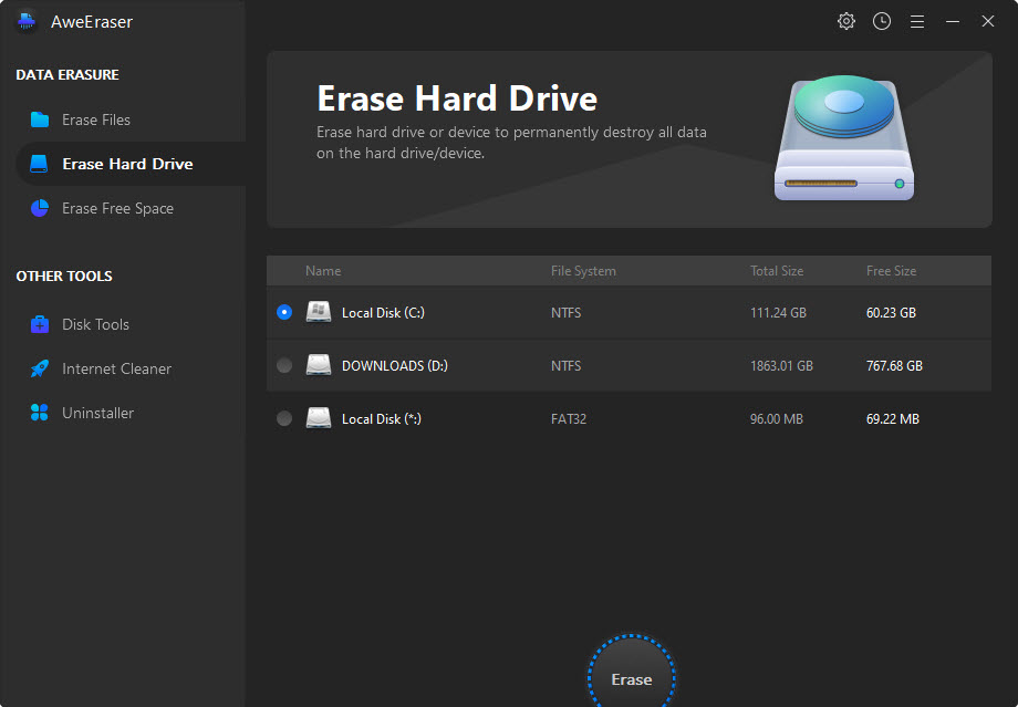 AweEraser Hard drive eraser