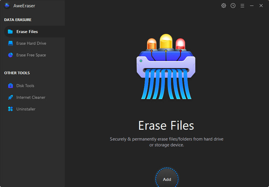 AweEraser Home screen