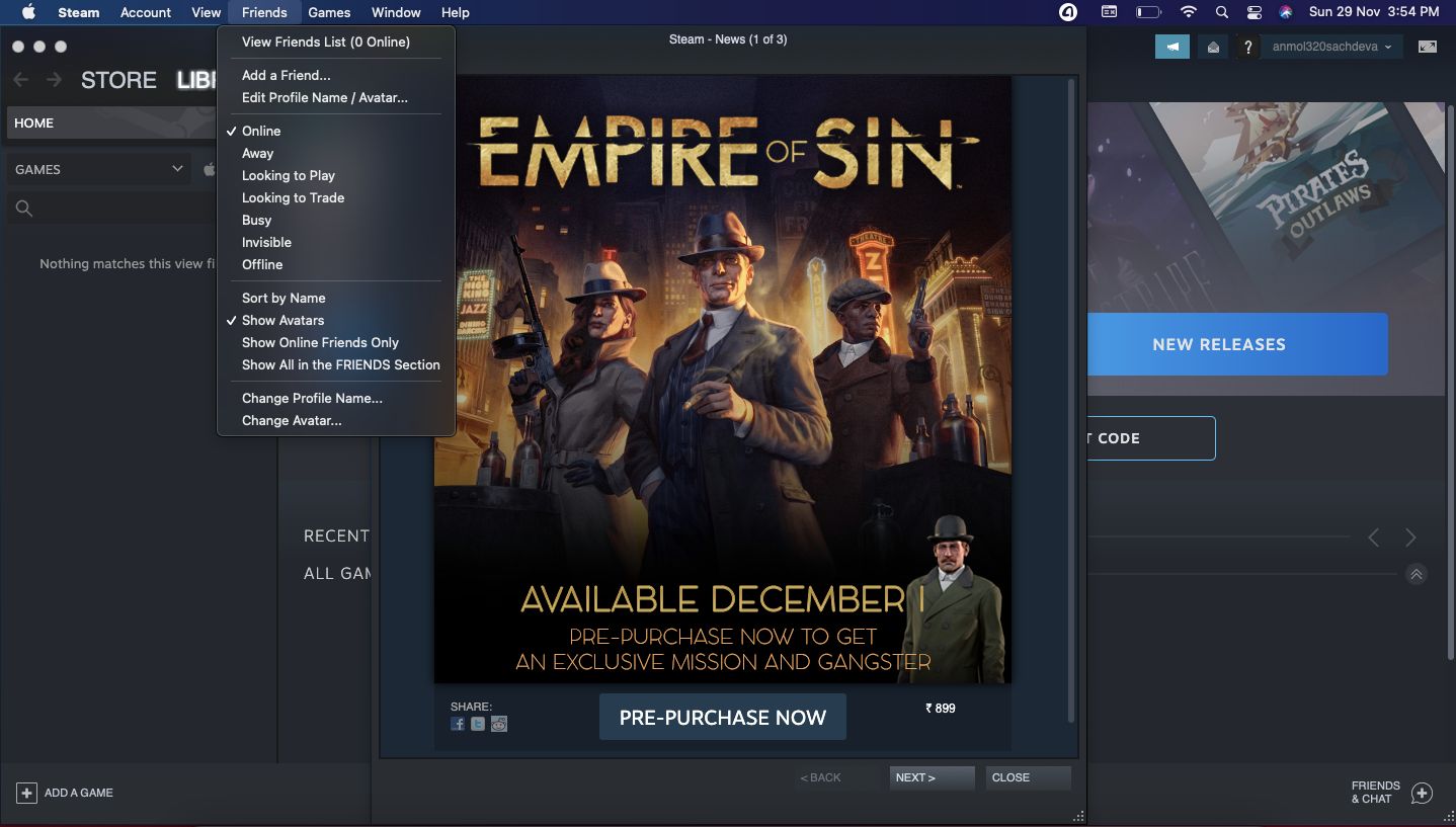 Steam settings