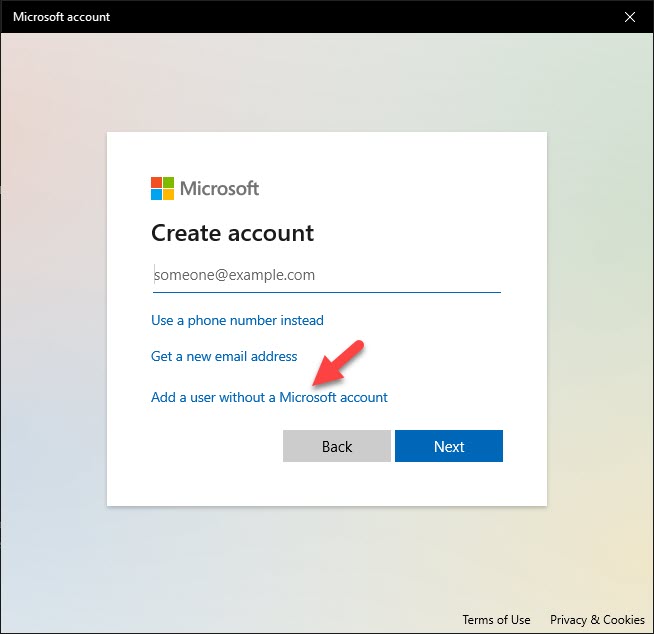Add a user without a Microsoft Account