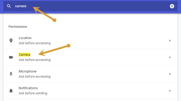 Camera option in Google Chrome settings