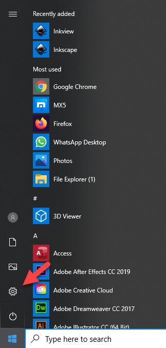 Start Menu Settings Icon