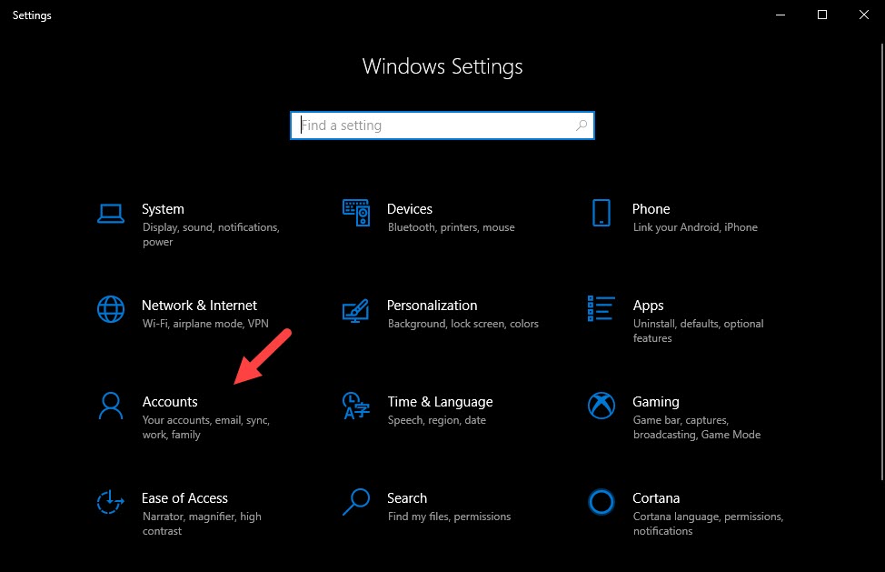 Windows Settings Screen