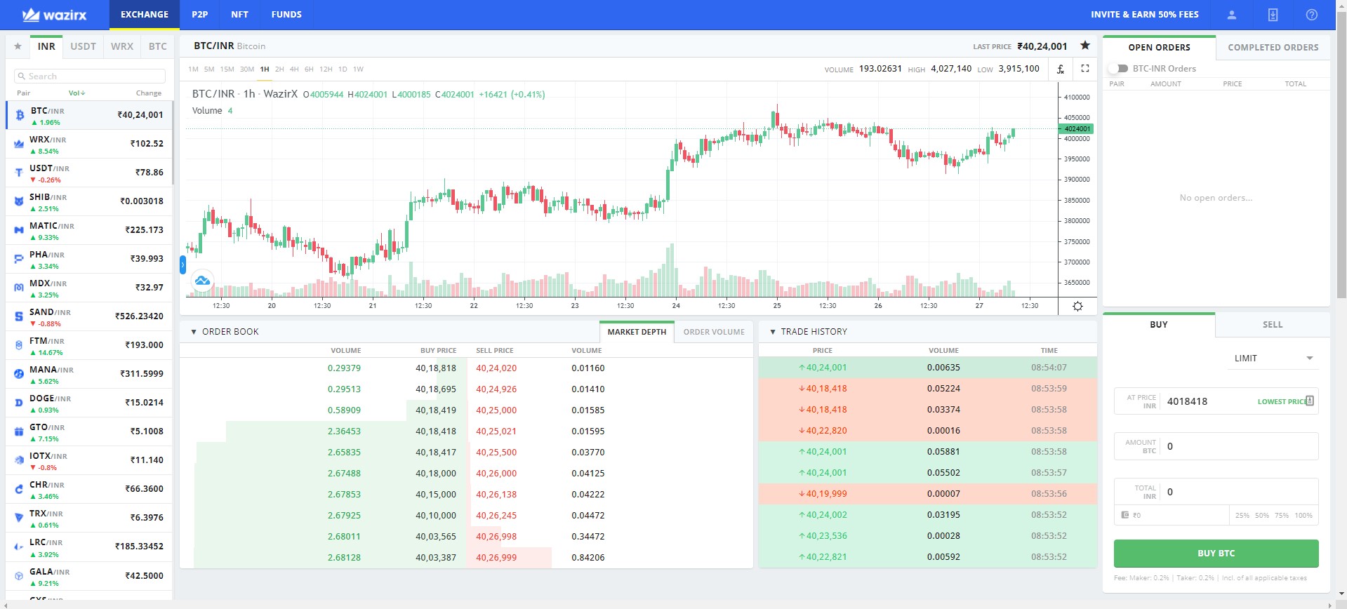 WazirX UI