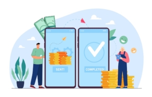 Mobile payment transfer flat vector illustration