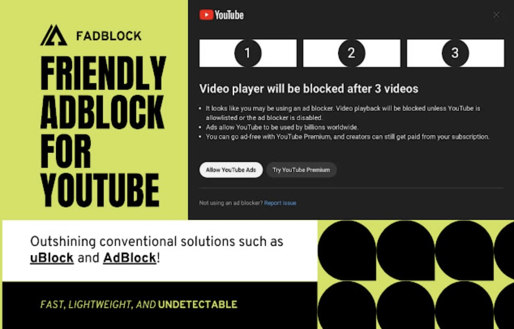 Fadblock YouTube Adblocker Speeds Through Ads Instead of Blocking