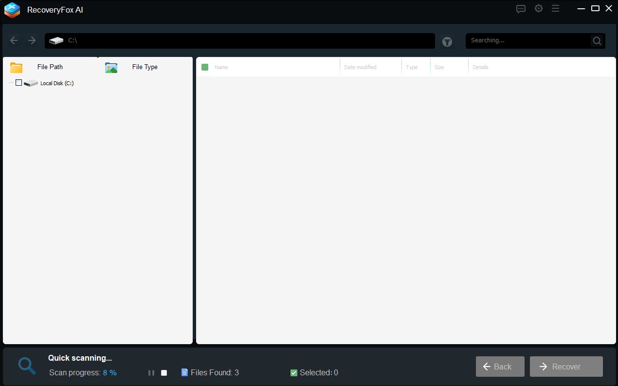 Recoveryfox scan window