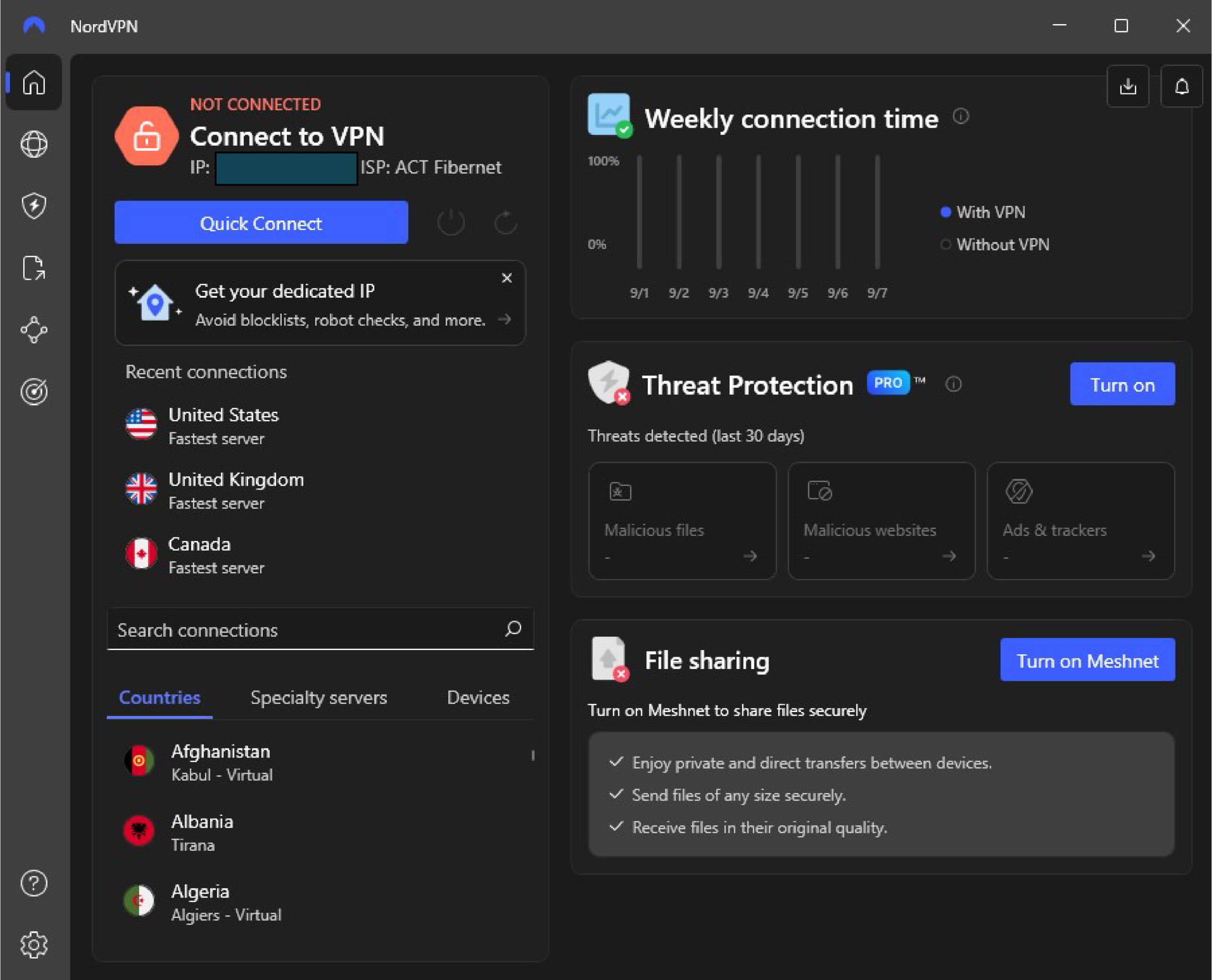 NordVPN Home Screen