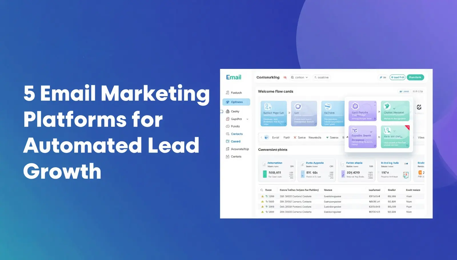 Email marketing automation platform dashboard illustrating lead generation, customer journeys, and automated workflows